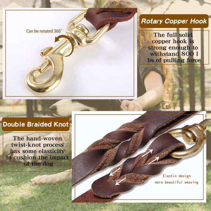 Leather Dog Leash 6ft x 3/4 inch,Strong Heavy Duty Genuine Leather Braided Dog Training Leash, Soft and Comfortable Leather Leash for Large Dogs, Medium Small Dogs (Brown) brown - PawsPlanet Australia