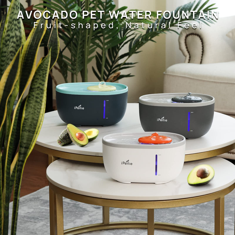 iPettie Avocado Pet Water Fountain with LED Light, 67oz/2.0L, Ultra Quiet Cat Water Fountain with Filter, Automatic Pet Water Fountain for Cats and Small Dogs, Blue Blue (with Adapter) - PawsPlanet Australia