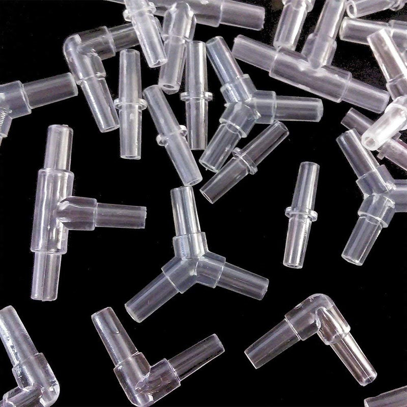 [Australia] - Asayu 40 Pieces Aquarium Air Valve Connector Plastic Inline Tubing, and 5 Pieces Suction Cups 5 Pieces Check Valve 