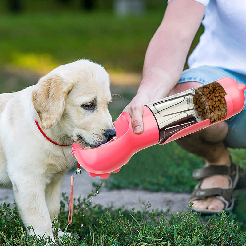 Morn Light Dog Water Bottle with Food Storage|Portable Puppy Water Dispenser with Poop Bags Holder|Dishwasher Safe Heavy Duty Travel Hike Bottle for Pets(Pink) - PawsPlanet Australia