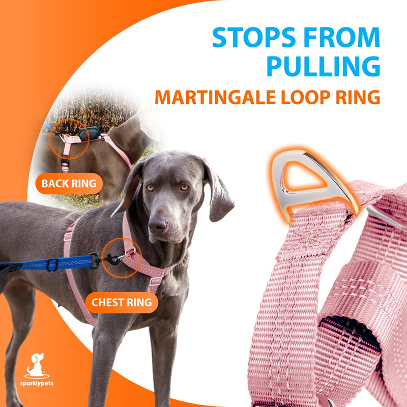 SparklyPets No Pull Dog Harness for Medium & Large Breeds – Easy Walk Harness with Poop Bag Holder – Adjustable Dog Halter for All Body Types (Light Pink, Medium) Light Pink - PawsPlanet Australia