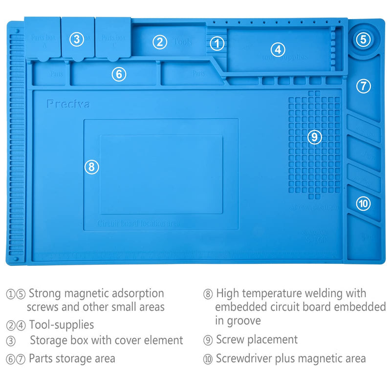 Preciva Silicone Mat 500℃ Heat-Resistant Magnetic Work Mat Work Pad Repair Mat Soldering Mat Antistatic for Soldering Guns, Hot Guns - 45x 30cm Blue - PawsPlanet Australia