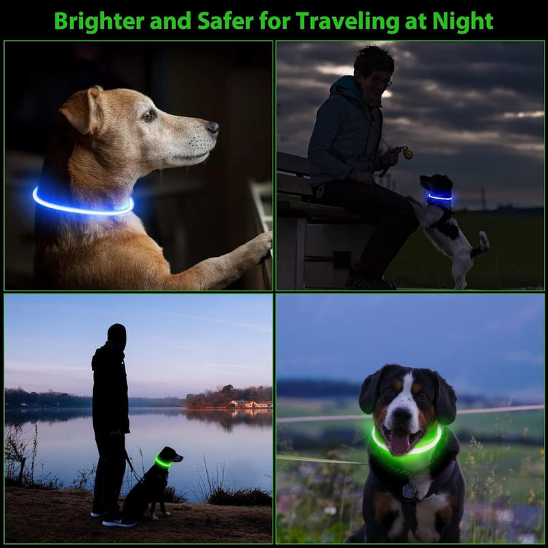 HezzLuv LED Dog Light Collar, USB Rechargeable Safety Collar, Adjustable Length, Suitable for Dogs and Cats (3 Lighting Modes) Green - PawsPlanet Australia