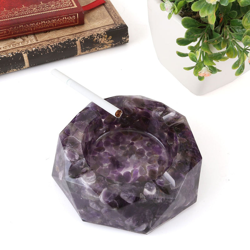 WarmHut Amethyst Cigarette Ashtray, Resin with Tumbled Chip Stones Ashtray, Amethyst Tumbled Stone Ash Tray Holder, Unique Decoration Artware for Home Office Tabletop, Ideal Gift (Amethyst 01) Amethyst 01 - PawsPlanet Australia
