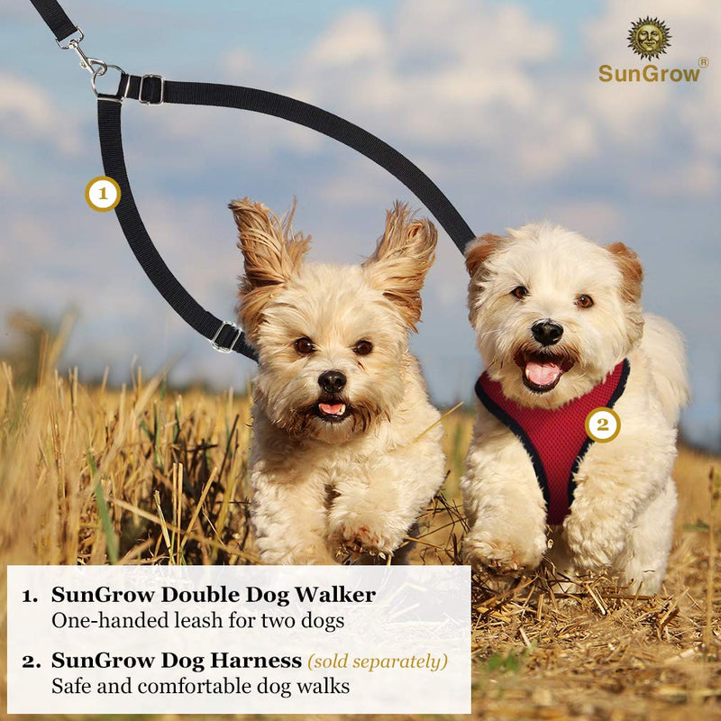 [Australia] - SunGrow Double Dog Walker Leash, 16-24 Inches in Length, Head Tilt Adjustable, No-Tangle Design, Bears Weight Up to 110 Pounds Each, Heavy-Duty Tin Alloy Snaps, 360 Degree Rotation 