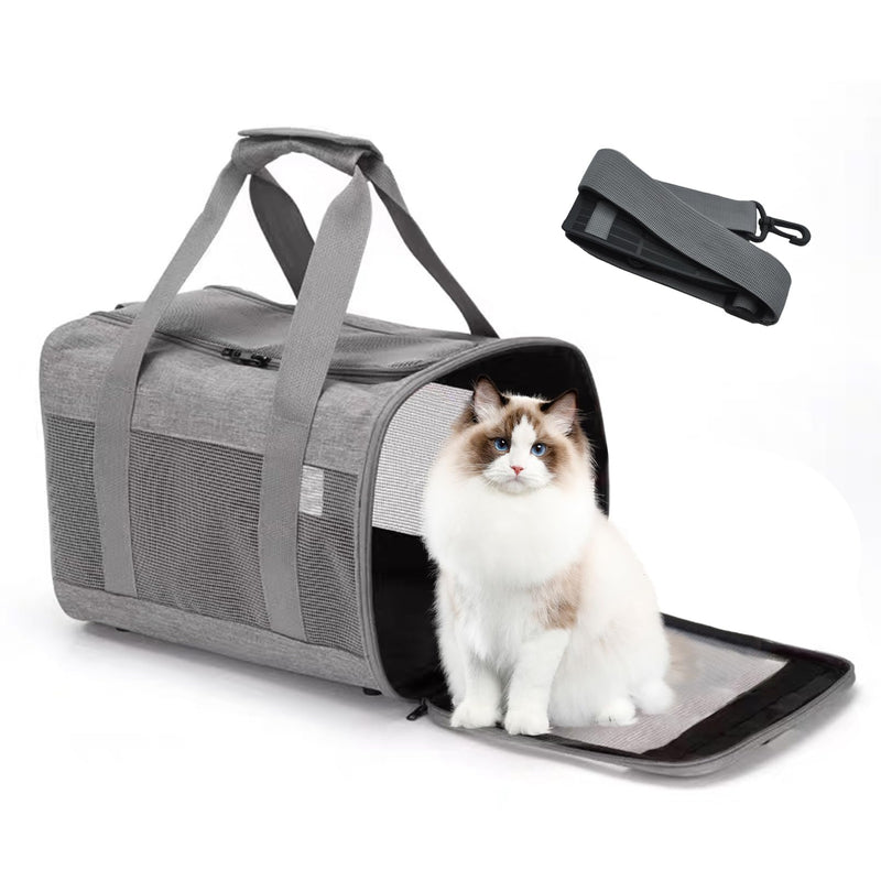 MUYG Travel Carrier for Cats,Cat Soft-Sided Carriers Collapsible Ventilated Breathable Puppy Carrier for Small Dogs Airline Approved Cats Carrier for Small Medium Cat Dog Puppies Under to 15 Lb(Grey) - PawsPlanet Australia