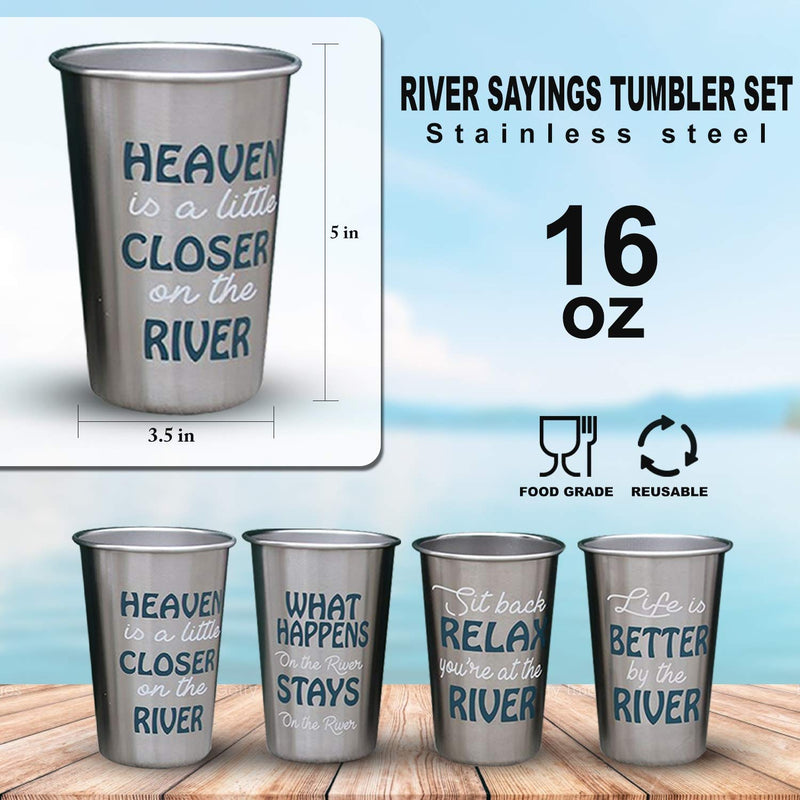 Stainless Steel Drinking Glasses River Life Sayings Glassware Set and Drink Coaster Set Life Is Better By The River, Whatever Happens At The River Stays The River - PawsPlanet Australia
