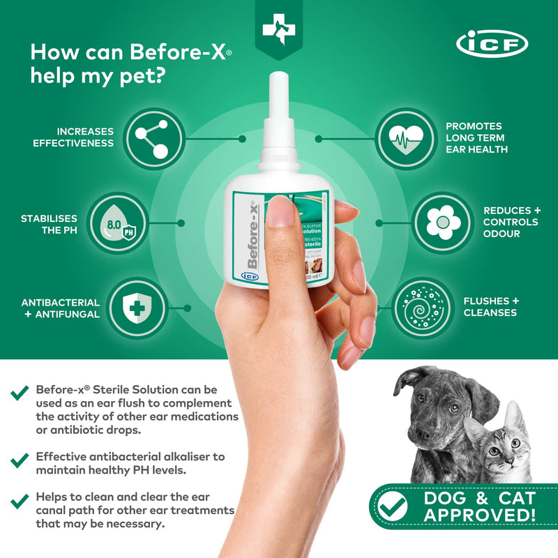Before X Ear Solution - Antibacterial & Anti-fungal Sterile Ear & Skin Flush for Dogs & Cats - Also a Topical for Cleaning Minor Wounds - 100 ml - PawsPlanet Australia
