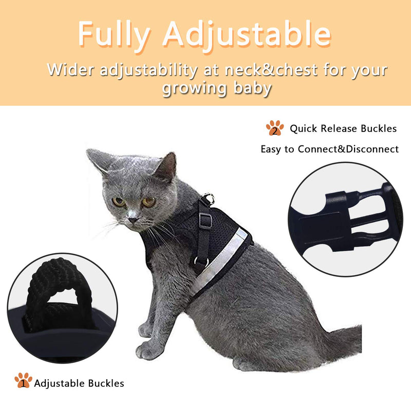 [Australia] - Cat Harness and Leash Escape Proof and Dog Harness Adjustable Soft Mesh Vest Harness for Walking with Reflective Strap for Pet Kitten Puppy Rabbit XS Black 