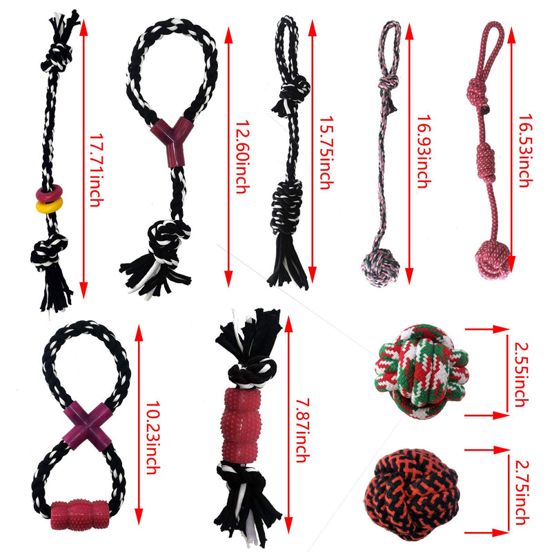 VERAINCHEL Dog Rope ChewToys 9 Pack for Small and Meduim Dog Chewing and Cleaning Teeth -Mix and Match Puppy Toys of Various Styles and Materials (mixcolor) - PawsPlanet Australia