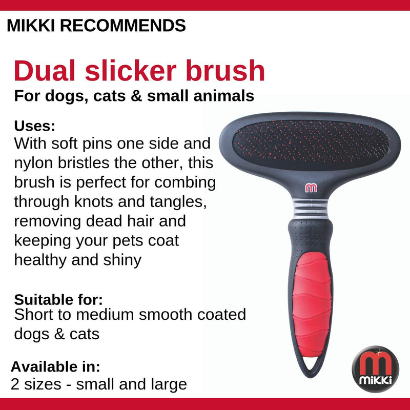 Mikki Dog, Cat Dual Slicker Brush Remove Knot, Tangle -2 sided -Nylon and Ball Pin for Med-Large Pets - PawsPlanet Australia