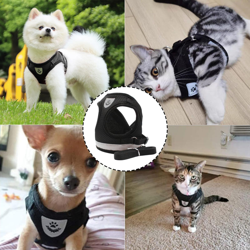 DKDDSSS Cat Harness with Leash Set, Cat Harness, Escape-Proof Adjustable, Cat Vest with Reflective Strips with Cat Collar, for Kitten Dogs (S, Black) S - PawsPlanet Australia