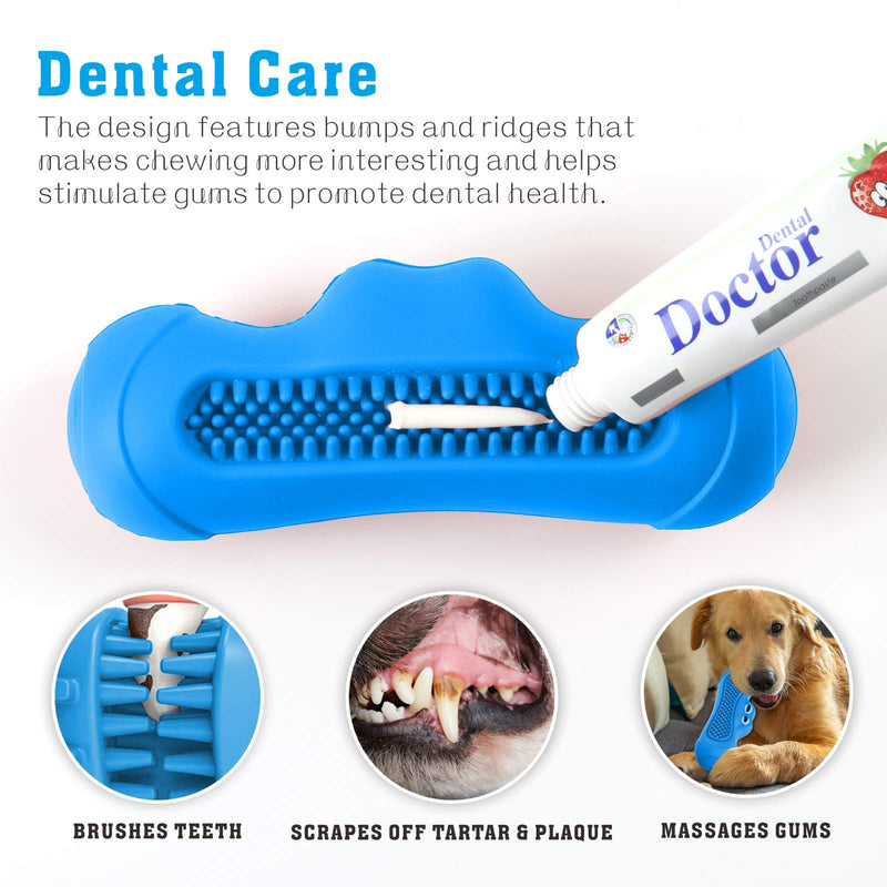 [Australia] - Qtezoo Squeaky Dog Toys, Durable Dog Chew Toy Clean Teeth for Aggressive chewers-Hardly Indestructible Rubber Dog Toys Interactive Exercise for Medium and Large Breed 6.3”L Blue 