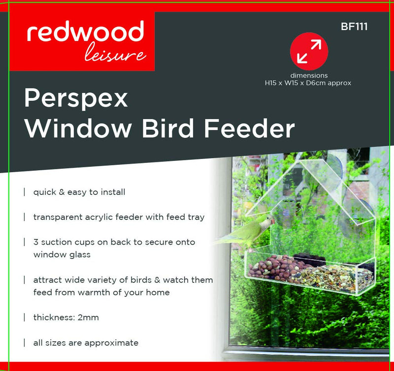 Redwood Leisure Window Bird Feeder Clear Perspex Hanging Bird Feeder With Suction Cup BB-BF111 1 Red - PawsPlanet Australia