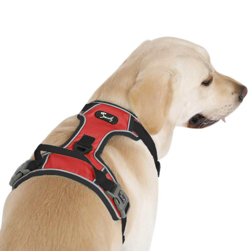 PETTOM Large Dog Harness Red Reflective No Pull Dog Harnesses Adjustable Soft Padded Strong Pet Harness with Handle for Small Medium Large Dogs Training Running(Red,Large) L - PawsPlanet Australia
