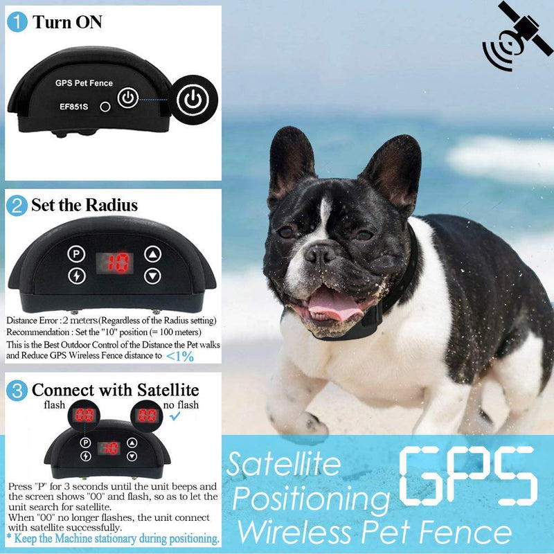 [Australia] - AngelaKerry Wireless Dog Fence System with GPS, Outdoor Pet Containment System Rechargeable Waterproof Collar 850YD Remote for 15lbs-120lbs Dogs (1pc GPS Receiver by 1 Dog, Black) 