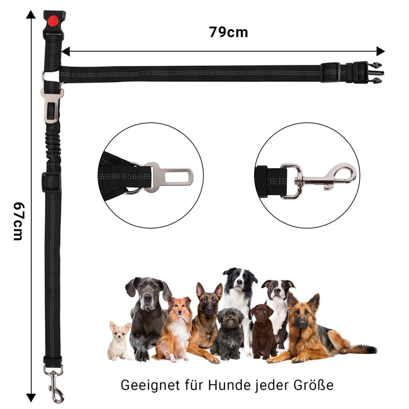 Lollanda Dog Car Seat Belt, Dog Belt for Car Seats with Reflective Strips and Buffer Ropes, Adjustable Dog Belt for Large, Medium and Small Dogs (Black) Black - PawsPlanet Australia