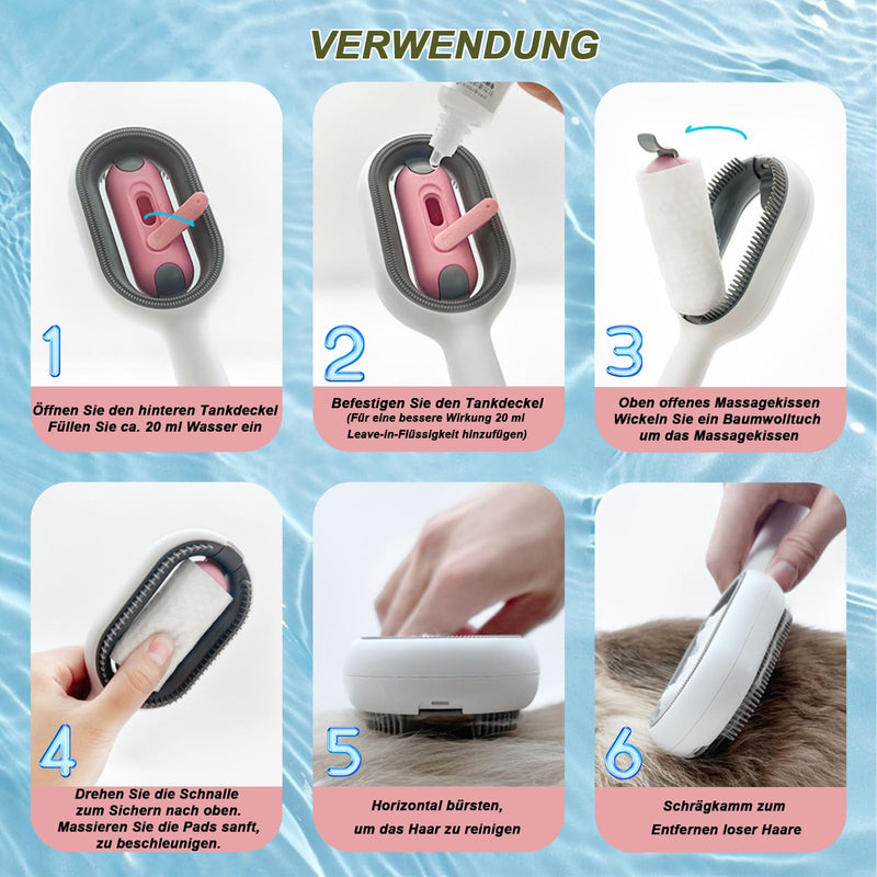 Pet hair removal comb with water tank, cat brush short hair with water cleaning brush for pet hair, multifunctional pet hair remover brush 3 in 1 (short hair, pink) short hair - pink - PawsPlanet Australia