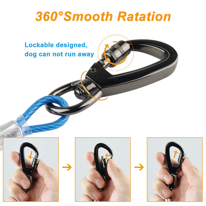 Dog Tie Out Cable with 360° Swivel Lockable Hooks and PVC Coating, 10ft 15ft 20ft 25ft 40ft Reflective Dog Lead Line, Galvanized Steel Wire Rope for Small to Medium Pets Up to 60, 120, 250 lbs 10ft-3.3mm Blue - PawsPlanet Australia