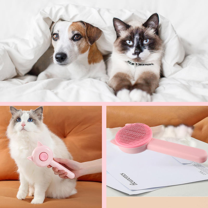 Pet Hair Cleaning Brush, Self-Cleaning Cat Brush One-Click Cleaning for Pet Hair Loss, Cat Comb with Handle Brush for Pet Grooming for Removing Undercoat Loose Fur and Dirt - PawsPlanet Australia