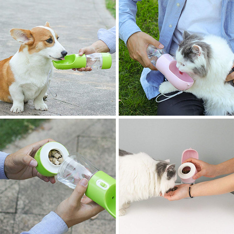 LONTG Dog Water Bottle Cat Drinking Water Bottle Portable Pet Water Dispenser with Drinking Feeder Pet Drinking Cup Dog Cat Travel Water & Food Bottle Bowl For Pet Outdoor Walking Hiking Travelling Printed Pink - PawsPlanet Australia