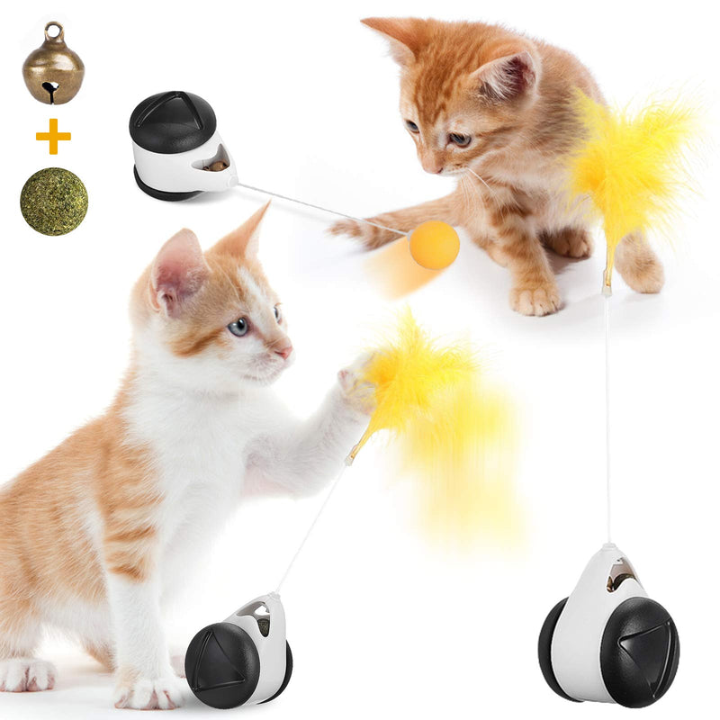 [Australia] - JOSEKO Cat Toy Roly-Poly Toy for Kitty Kitten Interactive Toys for Indoor Cats with Ball and Feather black 