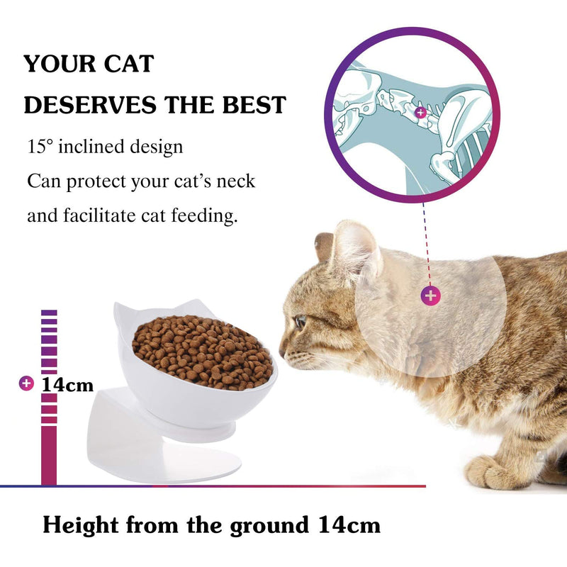 PETCUTE Raised Cat Bowl 15°Tilted Platform elevated Bowl Cat Feeder Food And Water Bowls With Stand No Spill for Cats And Small Dogs Single White - PawsPlanet Australia