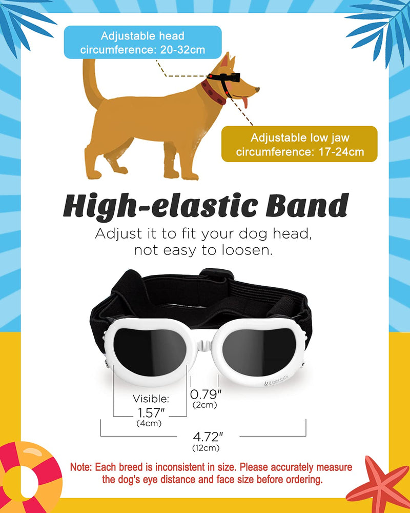 Lewondr Small Dog Sunglasses UV Protection Goggles Eye Wear Protection with Adjustable Strap Waterproof Doggy Sunglasses for Dogs Pet Sun Glasses Doggie Windproof Anti-Fog Glasses, White - PawsPlanet Australia