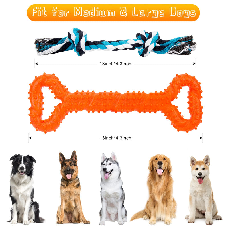 Auoinge Dog Chew Toy for Aggressive Chewers, Indestructible Dog Toy for Boredom, TPR Dog Teeth Cleaning Toy for Medium Large Dogs, 33cm with Rope Gift Orange-A - PawsPlanet Australia
