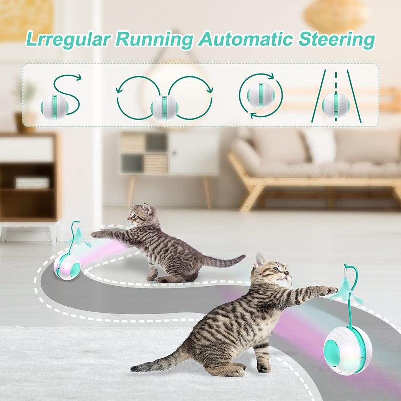 Cat Toys, Interactive cat Toys for Indoor Cats, USB Charging/ 360 Degree Self Rotating Ball/ Led Light/ Automatic Feathers/ Bird Chirping/ Moving cat Toys Feather and Balls, Cat Toy as Cat Gifts - PawsPlanet Australia