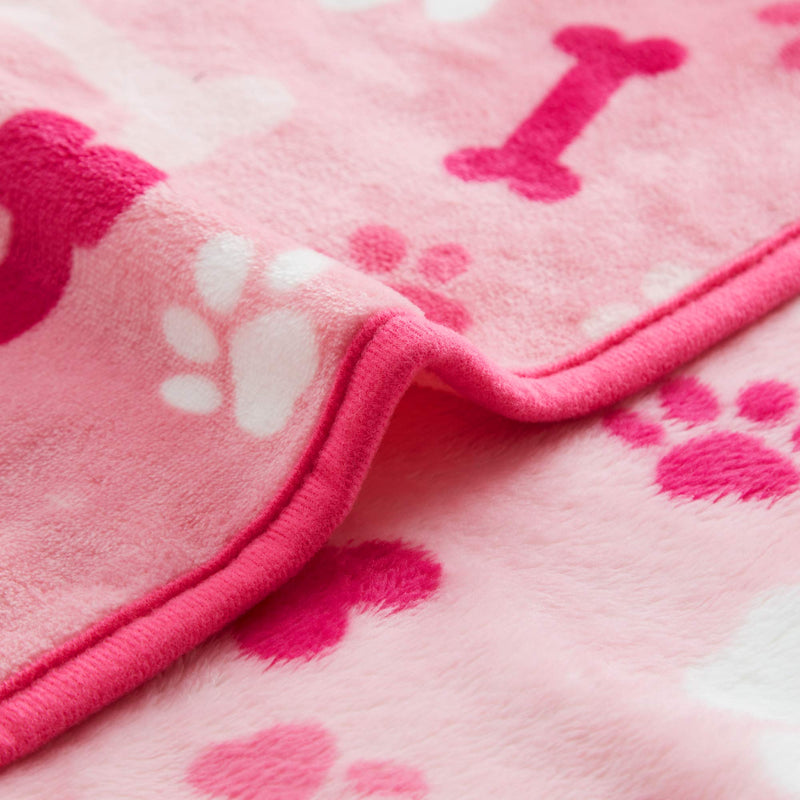 [Australia] - ALLISANDRO 350 GSM-Super Soft and Premium Fuzzy Flannel Fleece Pet Dog Blanket, The Cute Paw and Bone Design Washable Fluffy Blanket for Puppy Cat Kitten Indoor or Outdoor, Pink and Blue 32" x 24" 