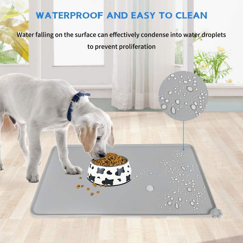Tineer Silicone Pet Food Bowl Mat,19.1x11.8 Inches Non-Slip Dog Cat Feeder Bowls Pads Tray,Easy to Clean Pet Water Bowl Placemat Cushion (Gray) Gray - PawsPlanet Australia