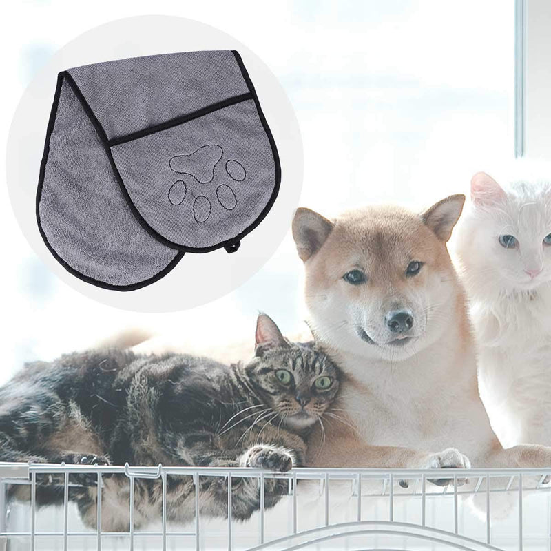 POPETPOP Super absorbent dog drying towel dog cat drying robe pet bath drying accessories (light gray) Light Grey - PawsPlanet Australia