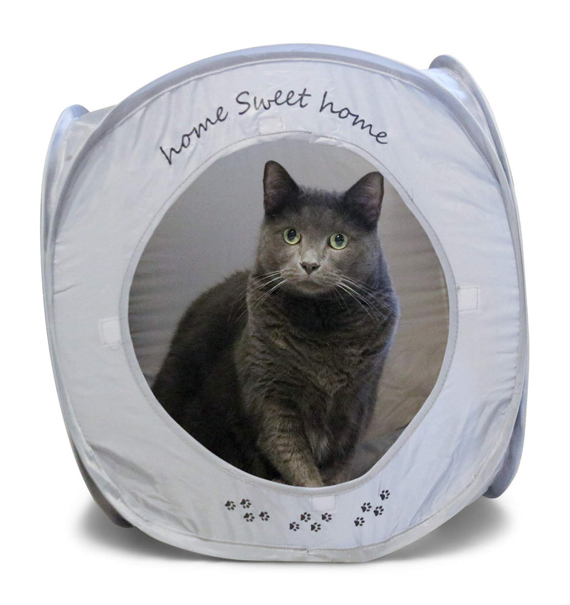 [Australia] - Feline Ruff TV Indoor Cat House Ottoman. A Sturdy Couch Paw-tato Cat Cube Bed with Cushion. Covered Pet Bed Hideaway Cave for Dogs and Other Pets Too. Pop Up Cube- GRAY 