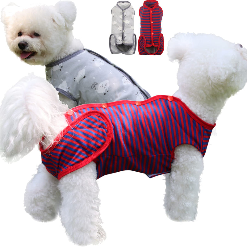JoyDaog 2Pcs Dog Surgery Recovery Suit Substitute E-Collar & Cone,Recovery Onesie Puppy Surgical,Cat Recovery Shirt Dog Wounds Bandages Prevent Licking Dog,S Small(Pack of 2) 2Pcs(Red Stripe+Grey Print) - PawsPlanet Australia