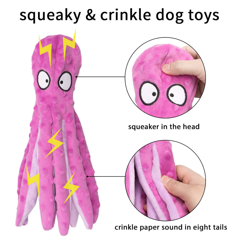 Dog Squeaky Toys, 2 Pack Durable Cute Dog Chew Toys No Stuffing Crinkle Plush Dog Toys for Small Medium Dogs Training Puppy Teething(Octopus Shape) - PawsPlanet Australia