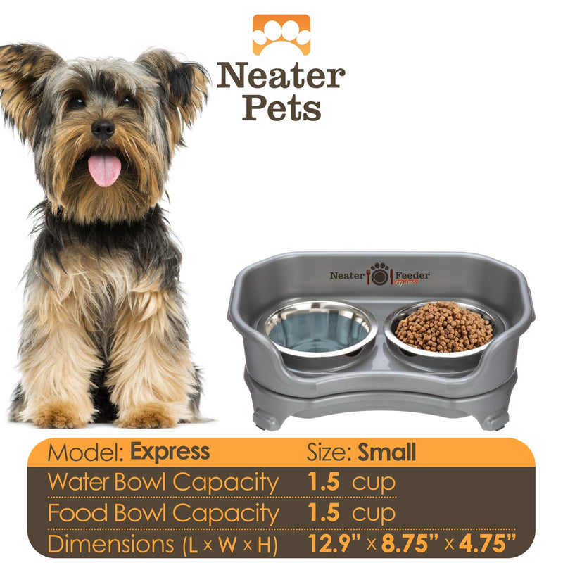 [Australia] - Neater Feeder Express Elevated Dog and Cat Bowls - Raised Pet Dish - Stainless Steel Food and Water Bowls for Small to Large Dogs and Cats Small Dog Gunmetal 