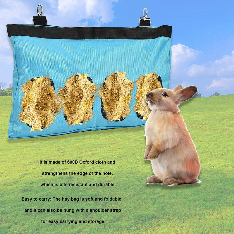 4-Hole Rabbit Hay Feeder Bag, Hanging Feeder Sack Small Animal Hay Feeder Bag for Guinea Pig Rabbit Chinchilla Hamsters Small Animals (Blue) - PawsPlanet Australia