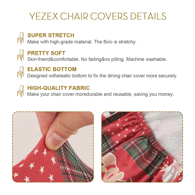 Christmas Dining Chair Covers Set of 2 - Yezex Stretchable Washable Removable Kitchen Chair Slipcovers Protector for Dining Room, Christmas Decoration, Holiday Party (Squares Red) Squares Red - PawsPlanet Australia