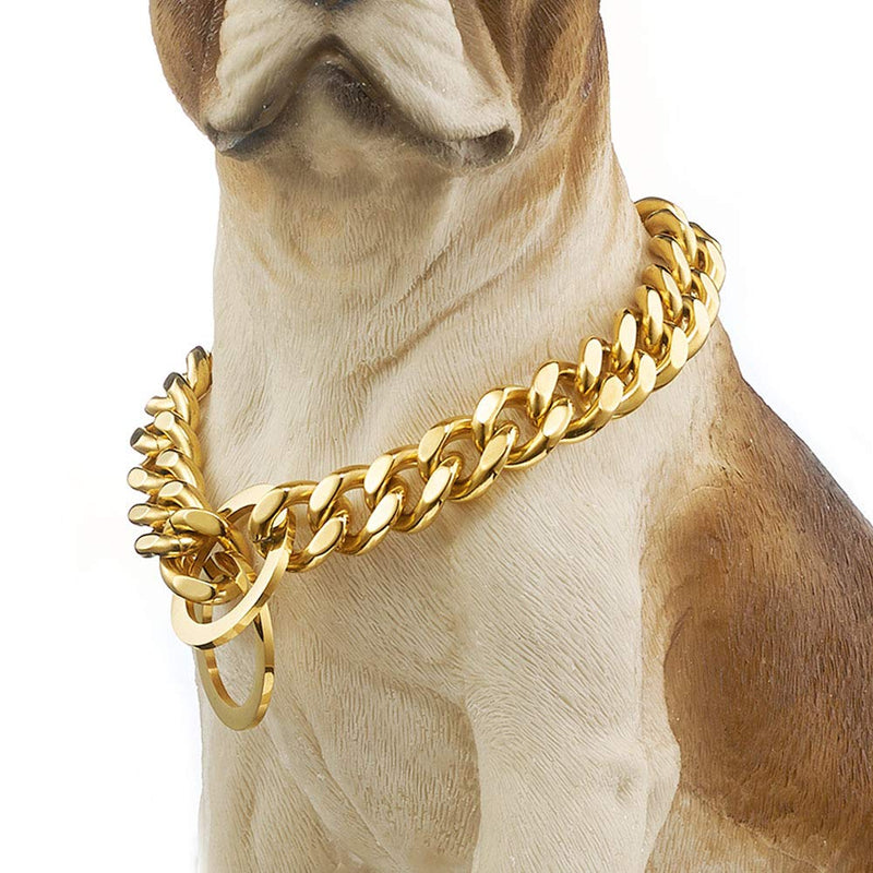 ZZOHAA Gold Pet Dog Collar Necklace,Heavy Duty Cuban Dog Chain for Large Dogs,Strong Stainless Steel Metal Links Slip Chain Collar 16inch(Fit 12"-14" Dog's Neck) - PawsPlanet Australia