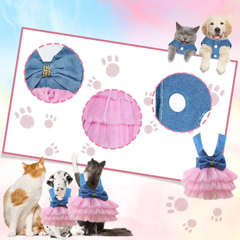 VANVENE Pet Dog Dresses for Small Dogs, Puppy Kitten Bowknot Striped Mesh Vest Tutu Princess Fancy Dress Skirt Apparel Supplies for Pomeranian Chihuahua Small Breed Dogs Cats Doggy (XS, Denim Pink) XS - PawsPlanet Australia