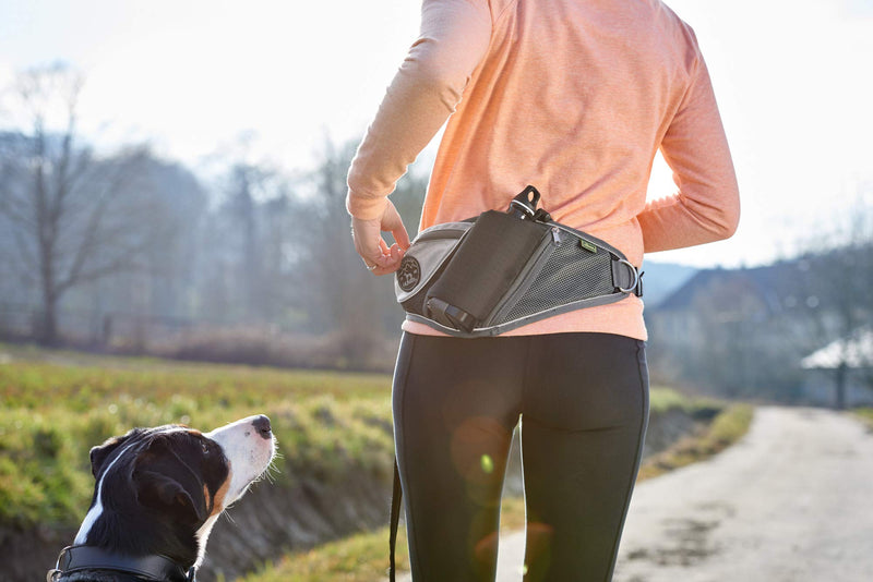 HUNTER Belt Pouch with Anti-Jerk Lead, Jasper Black/Grey - PawsPlanet Australia