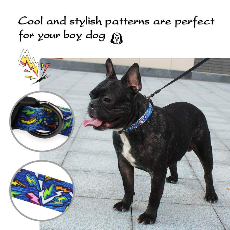 QQPETS Adjustable Soft Comfortable Dog Collar with Print Patterns for X-Small Pet Girl Boy Puppy Walking Running (XS, Blue) XS - PawsPlanet Australia