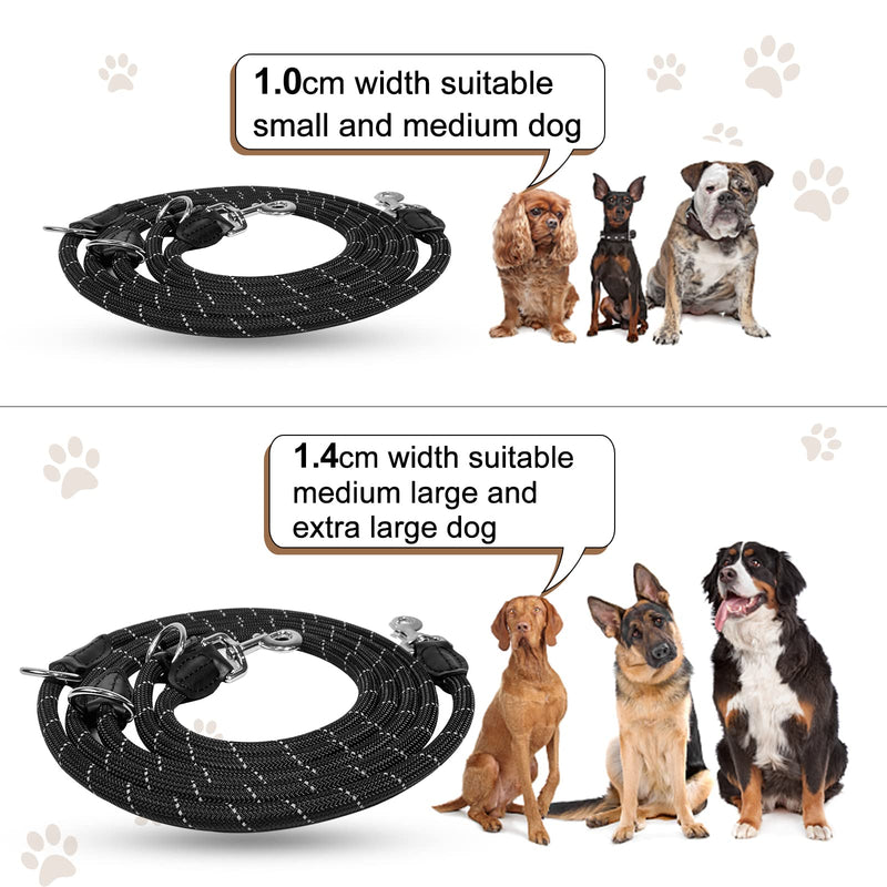 Trhillsbrad Dog Lead 3 m x 14 mm, Adjustable Dog Lead Large Medium Dog, Multifunctional Lead Double Lead Shoulder Lead Robust Black 1.4 cm - PawsPlanet Australia