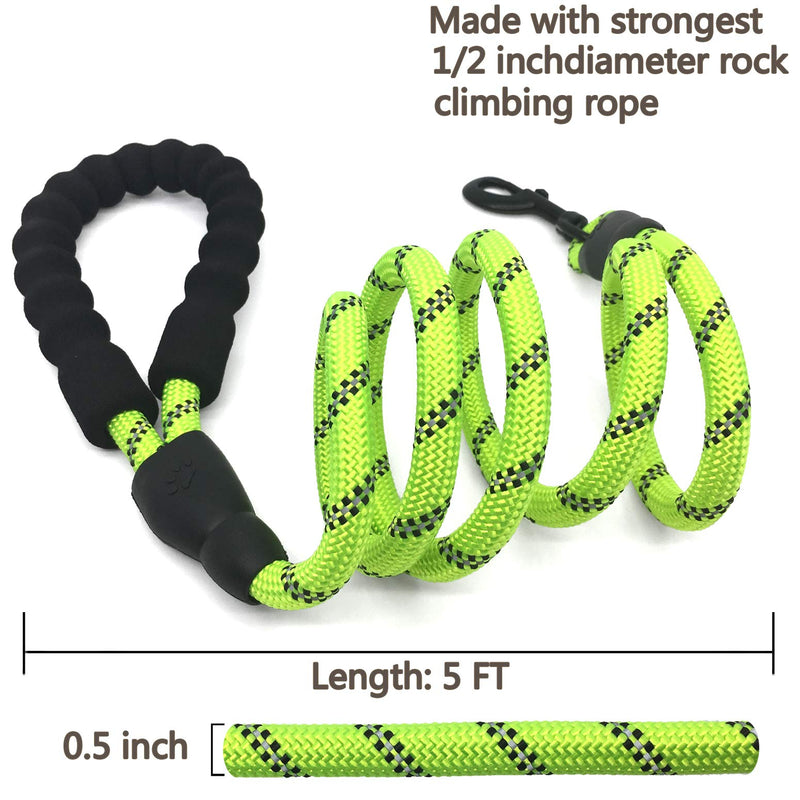 [Australia] - MHS Pet 5 FT Heavy Duty Dog Walking Leash with Comfortable Soft Padded Handle and Highly Reflective Threads for Medium and Large Dogs Green No Buffer 