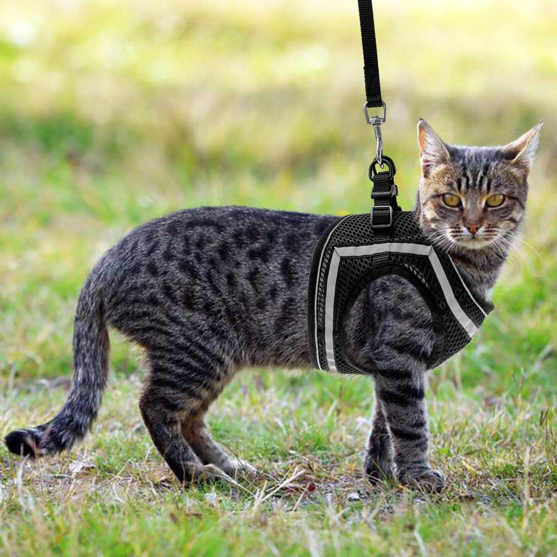 [Australia] - PUPTECK Cat Vest Harness and Leash Set with Escape Proof Buckle, Reflective Adjustable Soft Mesh Kitty Puppy Step-in Vest for Outdoor Walking M: chest girth: 14 - 16 in 