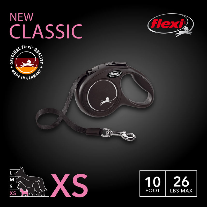 Flexi New Classic Retractable Dog Leash (Tape Extra Small - 10 ft Black - PawsPlanet Australia