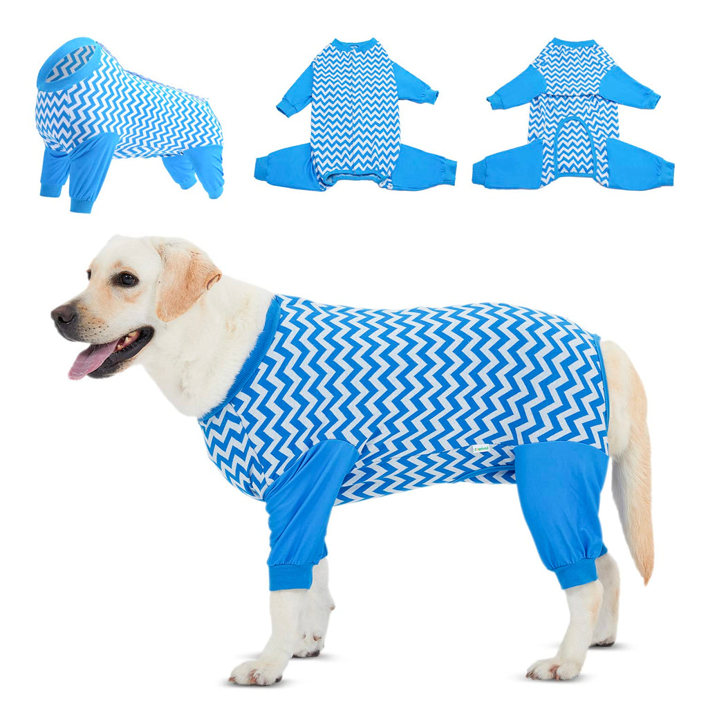 LovinPet Dog Recovery Suit - Dog Bodysuit for Abdominal Wound After Surgery Leg wrap,Wavy Blue,Post-Operative Vest E-Collar Alternative Recovery Shirt Cut-Out Design of Abdomen,L Large Blue collar/Blue - PawsPlanet Australia