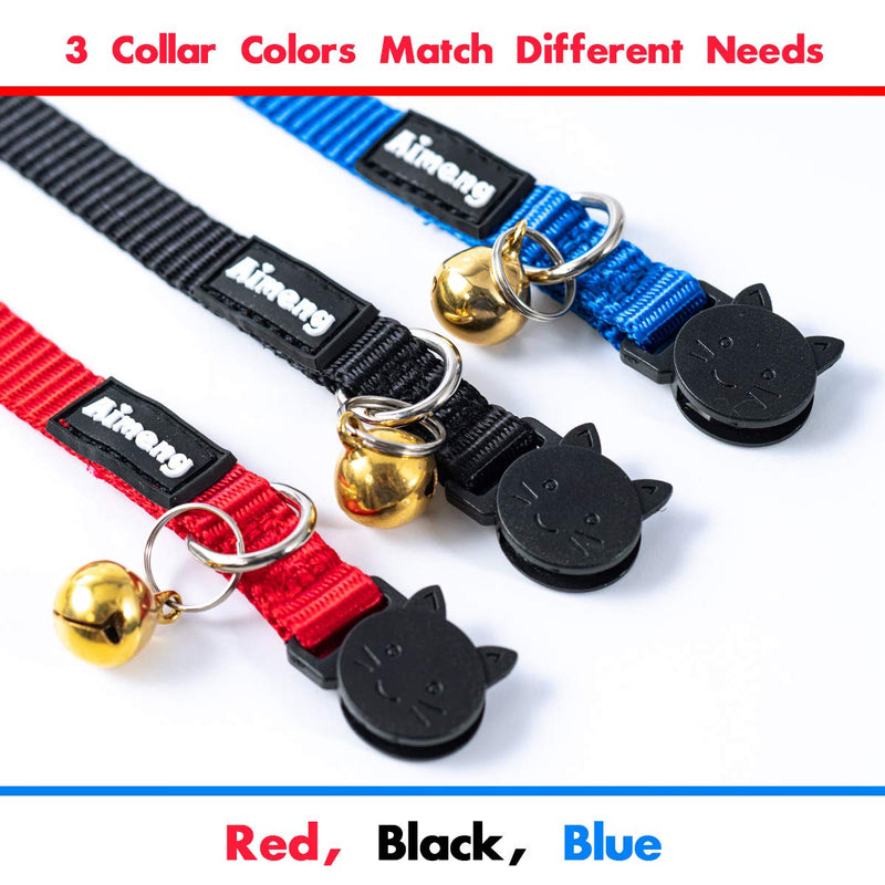 [Australia] - Kitten Collar with Bell, pet Collar, with Safety Buckle, Detachable cat Collar, Red, Blue,Black,Pink, Orange, Grass Blue, Adjustable Size, 3 Pieces Black, Blue, Red 