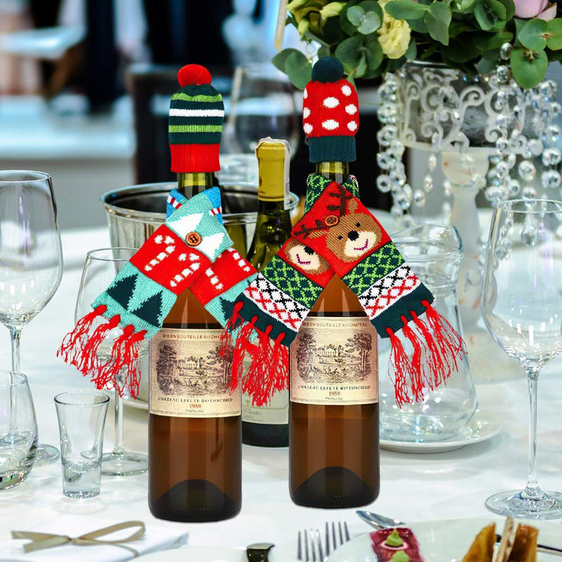 3PCS Mini Christmas Hat Scarf for Wine Bottle Decorations, Silverware Holders, Candy Covers, Home Party Kitchen Christmas Decor Xmas Knitted Scarves Hats Set - PawsPlanet Australia